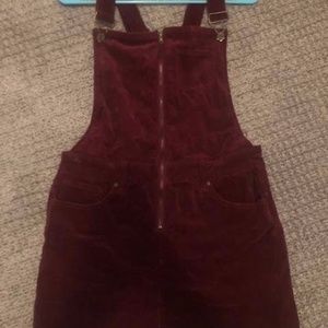 Maroon Red Purple Corduroy Overalls Overall Dress Skirt Buckle Pockets Summer